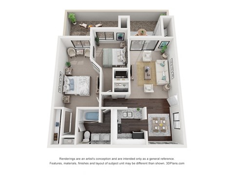 Floor plan for 2 beds, 1 bath, 895 sqft